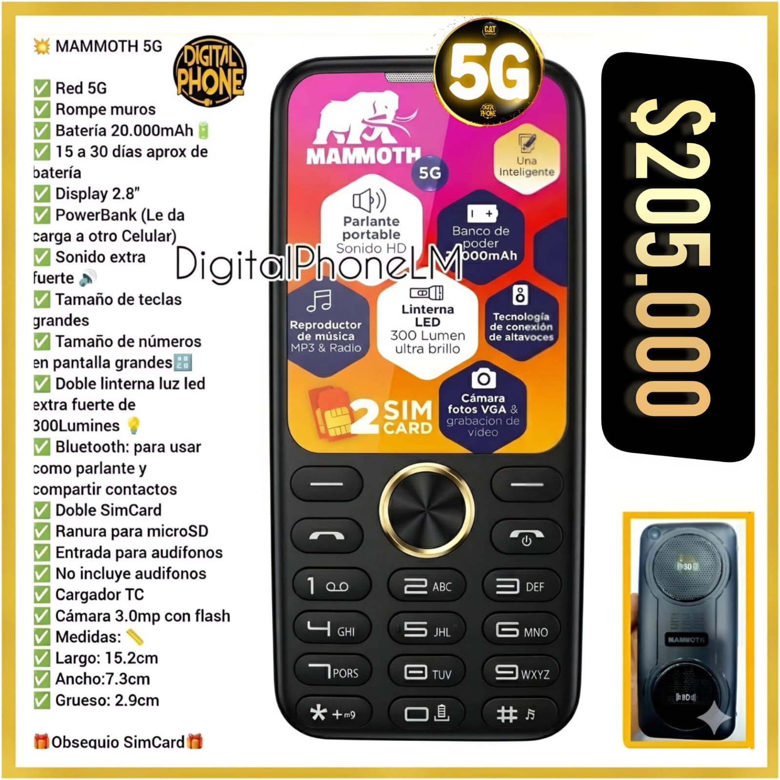 Celular Caterpillar Mammoth 5G con batería 20.000mAh