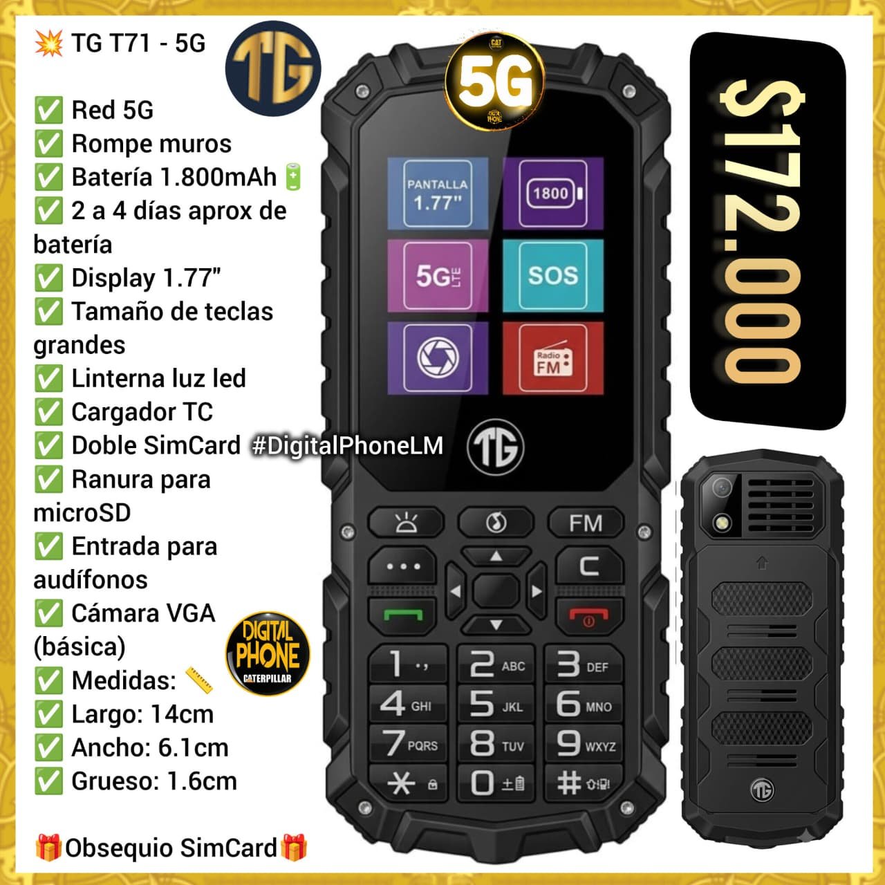 TG T71 5G rompemuros con botón SOS